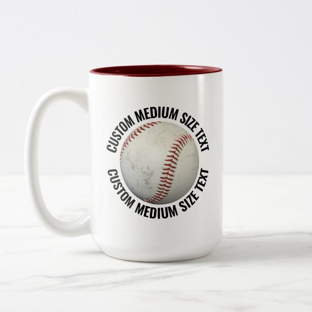 Baseball & Medium Text MAROON 15oz Custom Two-Tone Coffee Mug (Left)