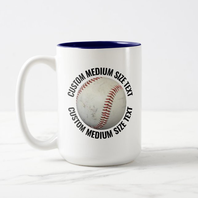 Baseball & Medium Text NAVY BLUE 15oz Custom Two-Tone Coffee Mug (Left)