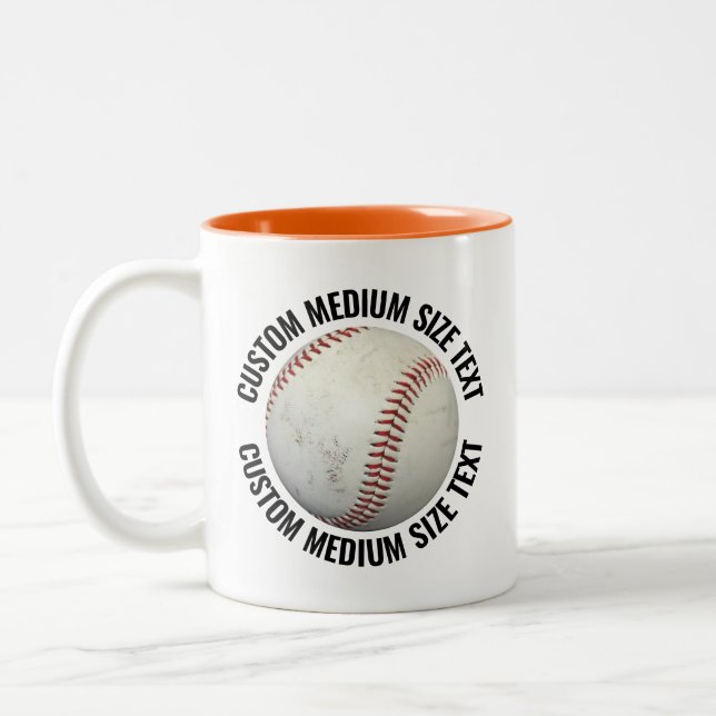 Baseball & Medium Text ORANGE 11oz Custom Two-Tone Coffee Mug (Left)