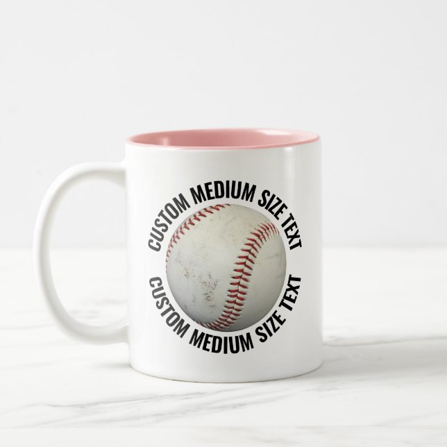 Baseball & Medium Text PINK 11oz Custom Two-Tone Coffee Mug (Left)