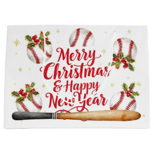 Baseball Merry Christmas & Happy New Year Large Gift Bag