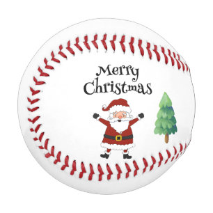 Baseball Merry Christmas  Santa Claus and Trees