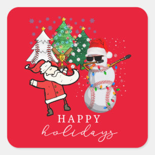 Baseball Merry Christmas with ball and Santa Claus Square Sticker
