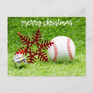 Baseball Merry Christmas with ball and Xmas tree   Holiday Postcard