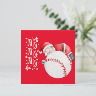 Baseball Merry Christmas with Santa Claus on red   Card