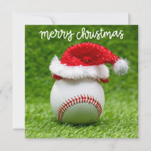 Baseball Merry Christmas with Santa hat on Green  Card