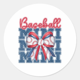 Baseball Mimi Coquette Bow Sport Mum Mothers Day Classic Round Sticker