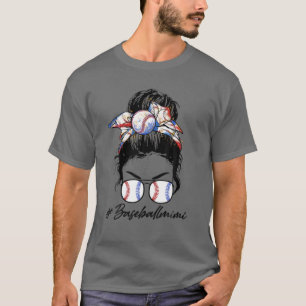 Baseball Mimi Messy Bun Hair Women Happy Mothers D T-Shirt