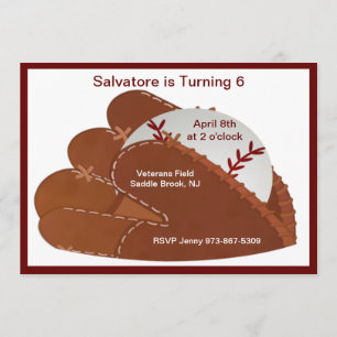 Baseball Mitt & Ball Kids Birthday Invitation