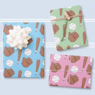 Baseball Mitt Bat Pattern Wrapping Paper Sheets