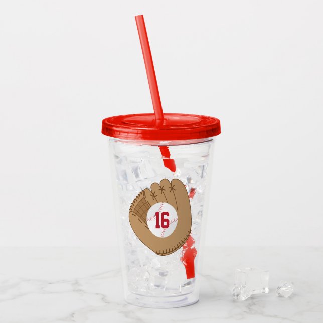 Baseball Mitt Jersey Number Acrylic Tumbler (Front Ice)