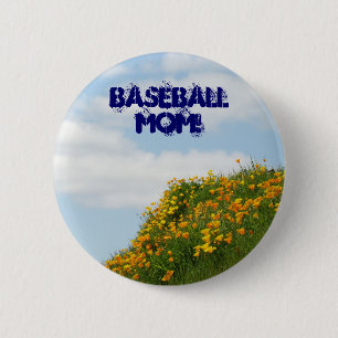 Baseball Mom! buttons Blue Sky Poppies Meadow