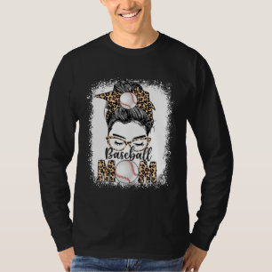 Baseball Mom Game Day Messy Bun Leopard Mother s D T-Shirt