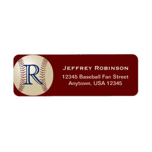 Baseball Monogram Red Name and Address