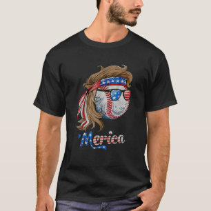 Baseball Mullet 4Th Of July American Flag Merica T-Shirt