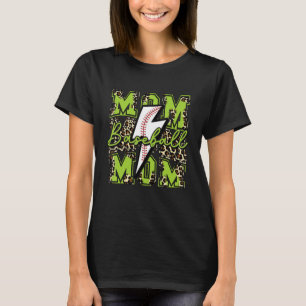 Baseball Mum Baseball Lightning Bolt Leopard Lime T-Shirt