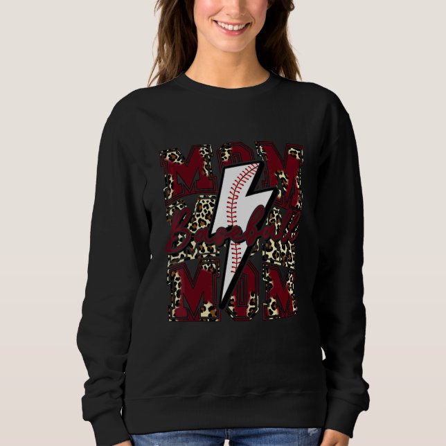 Baseball Mum Baseball Lightning Bolt Leopard Maroo Sweatshirt (Front)