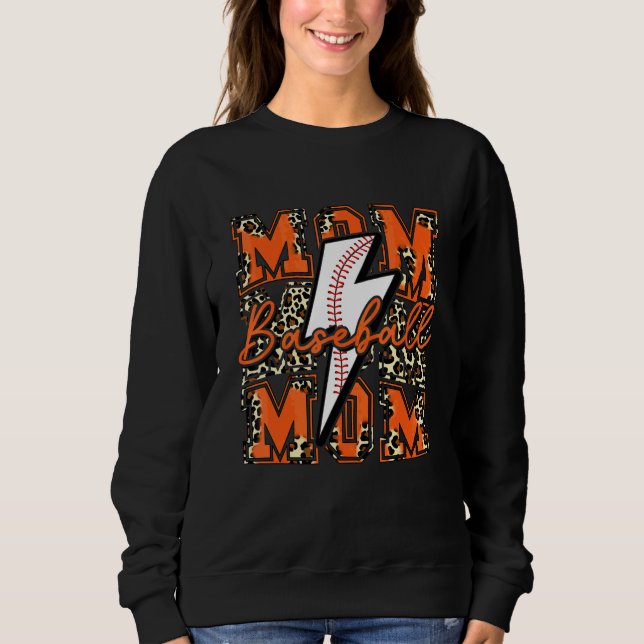 Baseball Mum Baseball Lightning Bolt Leopard Orang Sweatshirt (Front)