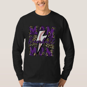 Baseball Mum Baseball Lightning Bolt Leopard Purpl T-Shirt