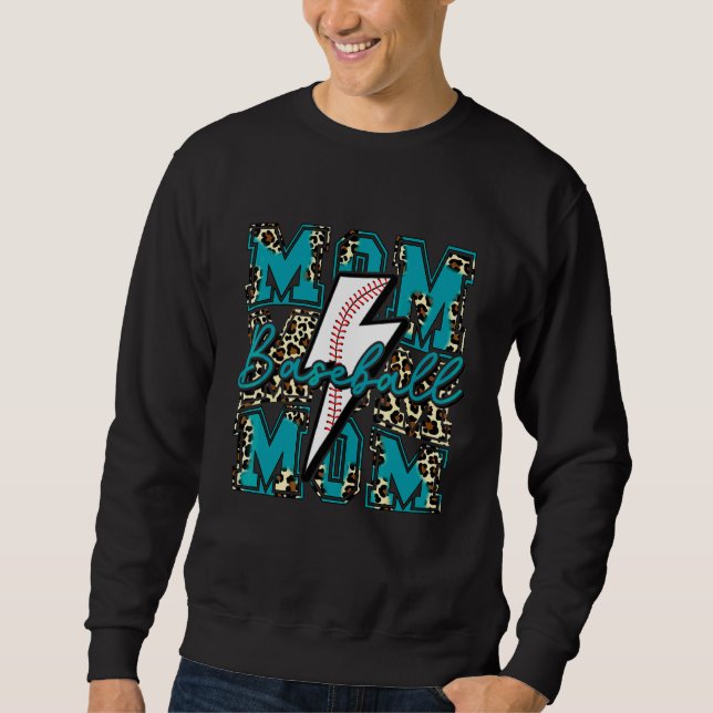 Baseball Mum Baseball Lightning Bolt Leopard Teal Sweatshirt (Front)