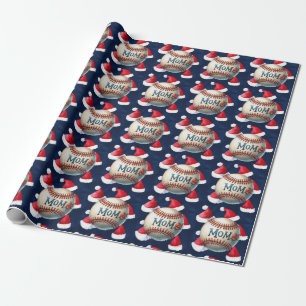 Baseball Mum Christmas blue background Wrapping Paper