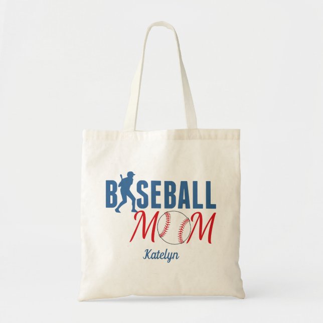 Baseball Mum Cute Monogram Blue Red Tote Bag (Front)