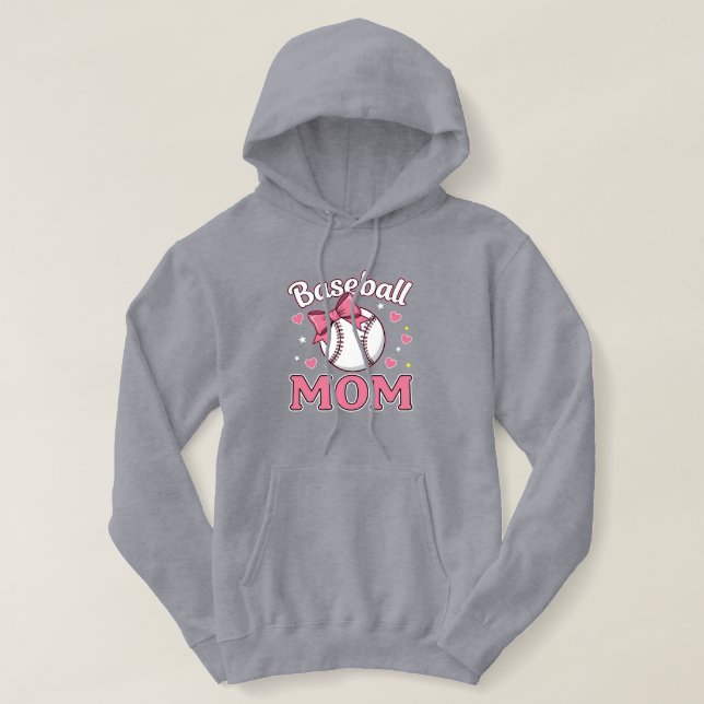 Baseball Mum Cute Pink Bow Design Hoodie (Design Front)