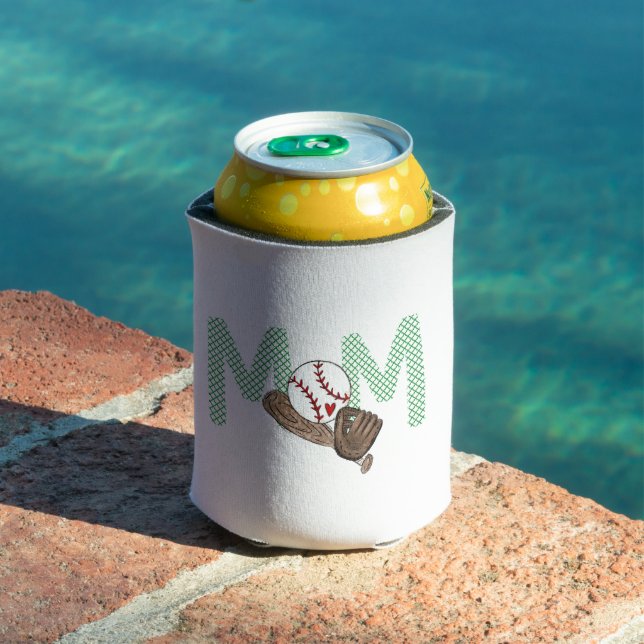 Baseball Mum Green Trefoil Preppy Sports Mum Can Cooler (In Situ Pool)