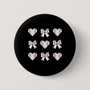 Baseball Mum Heart With Coquette Bow Mothers Day  6 Cm Round Badge