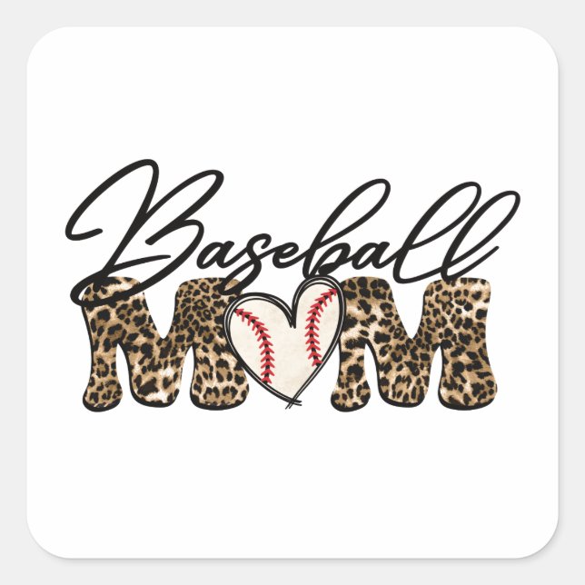 Baseball Mum Leopard Design Square Sticker (Front)