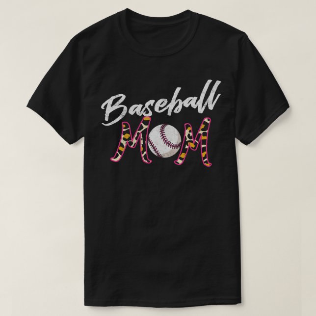Baseball Mum Leopard Distressed Style Design  T-Shirt (Design Front)
