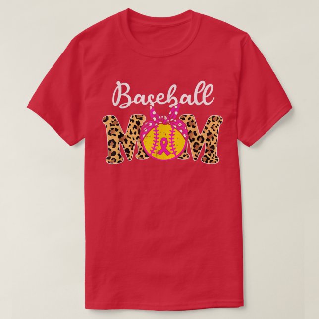 Baseball Mum Leopard Game Day Breast Cancer Awaren T-Shirt (Design Front)
