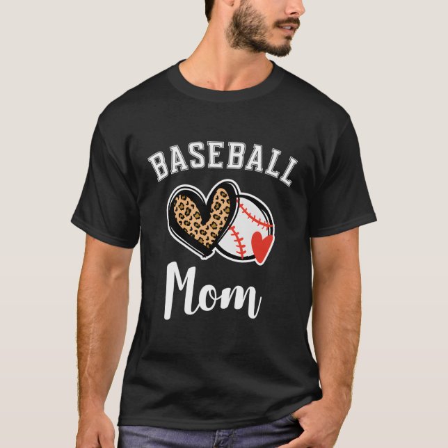Baseball Mum Leopard He T-Shirt (Front)