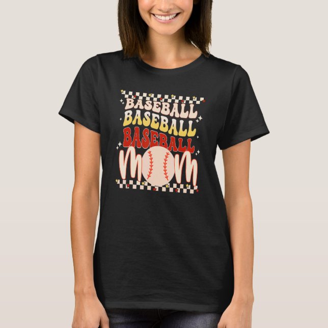 Baseball Mum Leopard Retro Groovy Game Day Sport T-Shirt (Front)