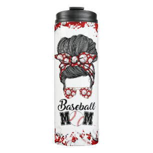 Baseball Mum Messy Bun Red Travel Tumbler