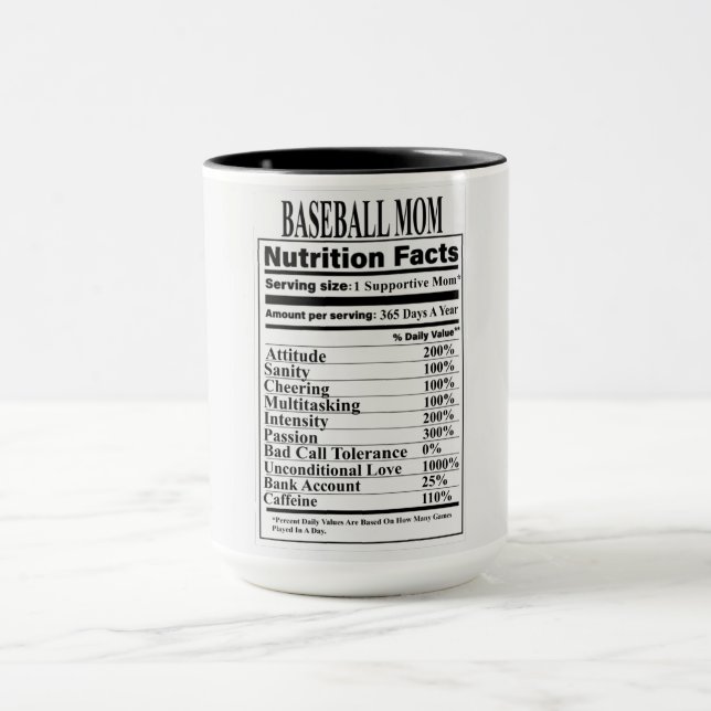 Baseball Mum Nutrition Facts Mug (Center)