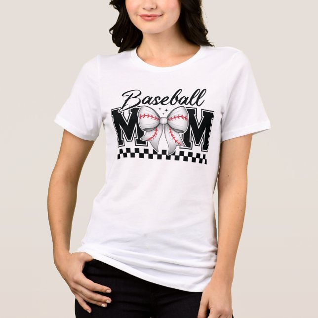 Baseball Mum Retro Mama Coquette Bow Tri-Blend Shirt (Front)