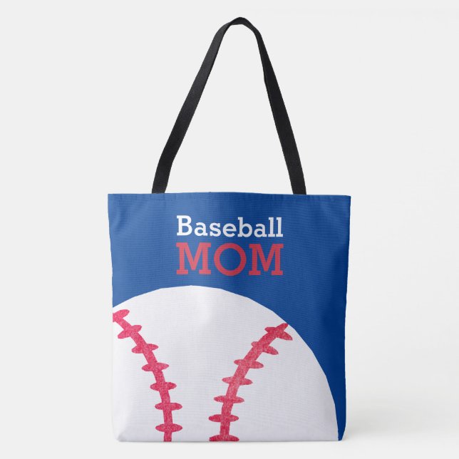 Baseball Mum Retro Personalised Trendy Blue Tote Bag (Front)