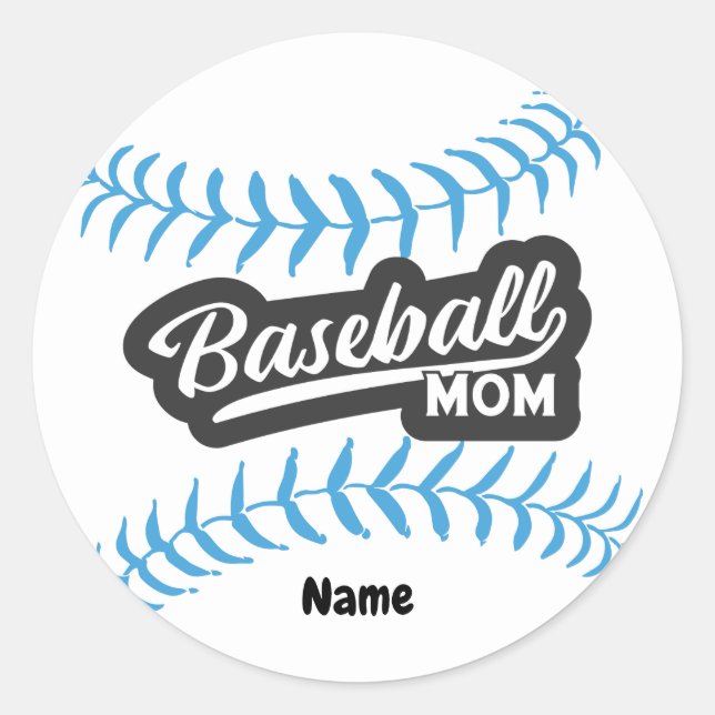 Baseball Mum with Name Classic Round Sticker (Front)