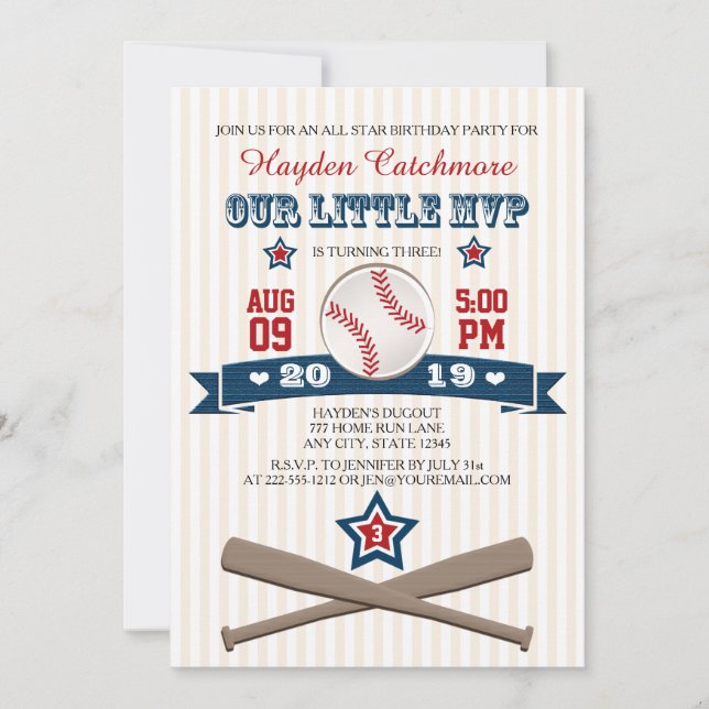BASEBALL MVP BIRTHDAY INVITATION FOR CHILDREN (Front)