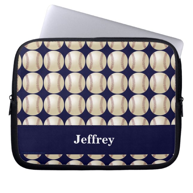 Baseball, Name, Dark Blue Computer Laptop Sleeve (Front)
