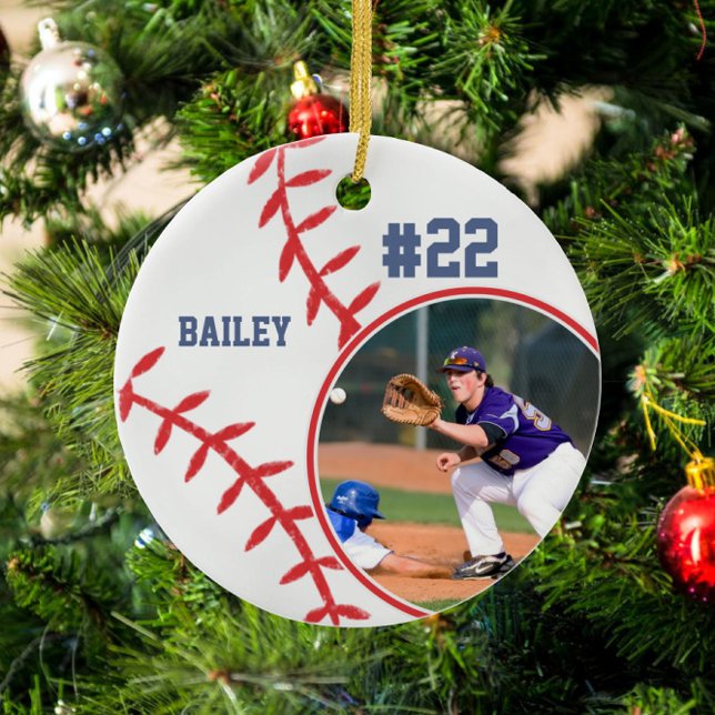 Baseball Name Jersey Number Photo Keepsake Ceramic Tree Decoration (Creator Uploaded)