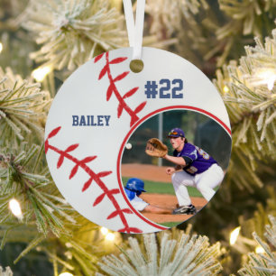 Baseball Name Jersey Number Photo Keepsake Metal Tree Decoration
