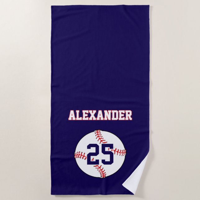 Baseball | Name & Number Beach Towel (Front)