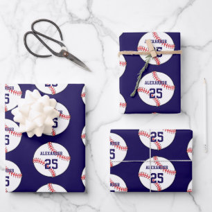 Baseball   Name & Number Wrapping Paper Sheet