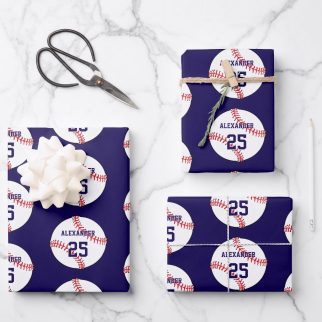 Baseball | Name & Number Wrapping Paper Sheet (Front)