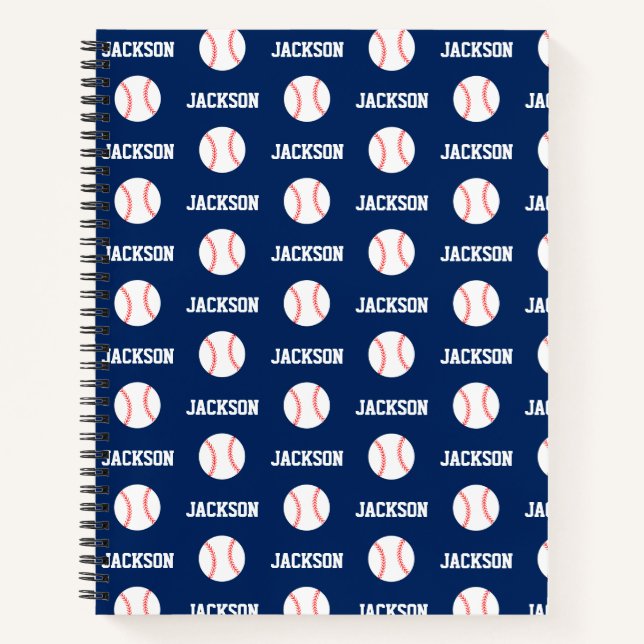 Baseball Name Pattern Navy Blue Notebook (Front)