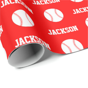 Baseball Name Pattern Red Wrapping Paper