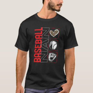 Baseball Nan Game Day Leopard Heart Sport Player F T-Shirt