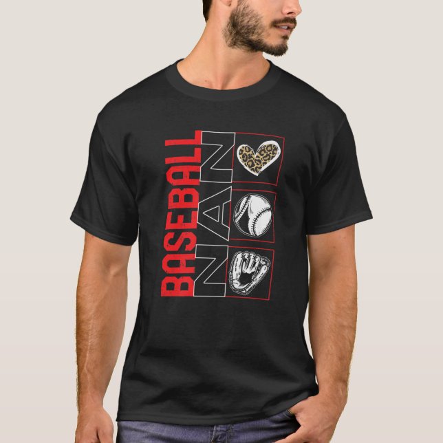 Baseball Nan Game Day Leopard Heart Sport Player F T-Shirt (Front)